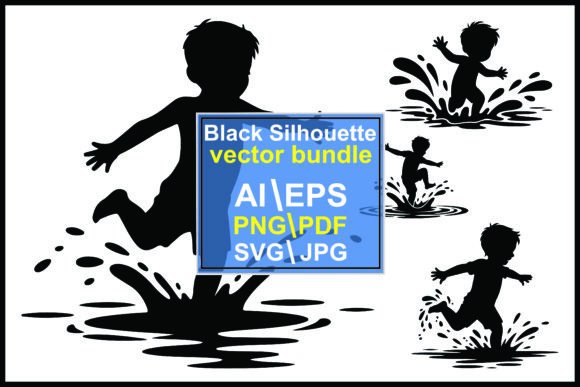 Download Silhouette Children Jumping Puddle Water - Premium Resources