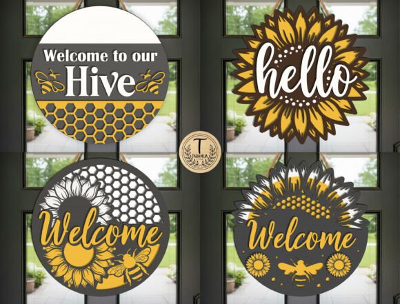 Download Bee Sunflower Door Sign SVG Bundle - Svg bundle Collection