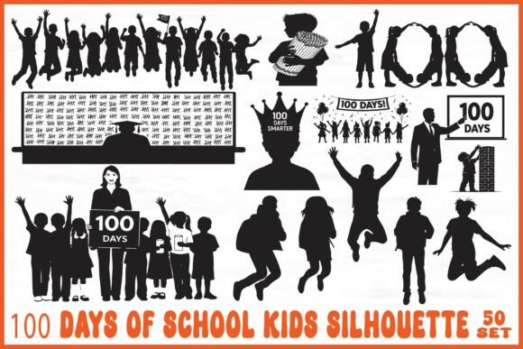 Download 100 Days of School Kids Silhouette - Premium Resources