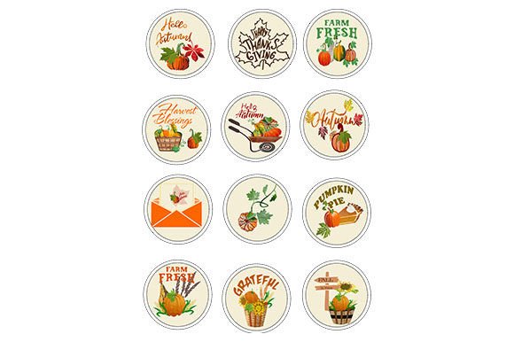 Download 12 Round Autumn Stickers: - Autumn stickers Collection